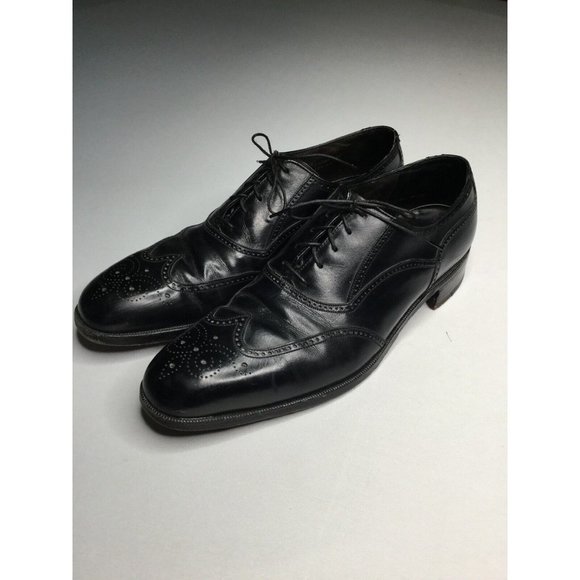 FLORSHEIM ROYAL IMPERIAL WING TIPS ALL LEATHER 12 A BLACK OXFORD MADE USA